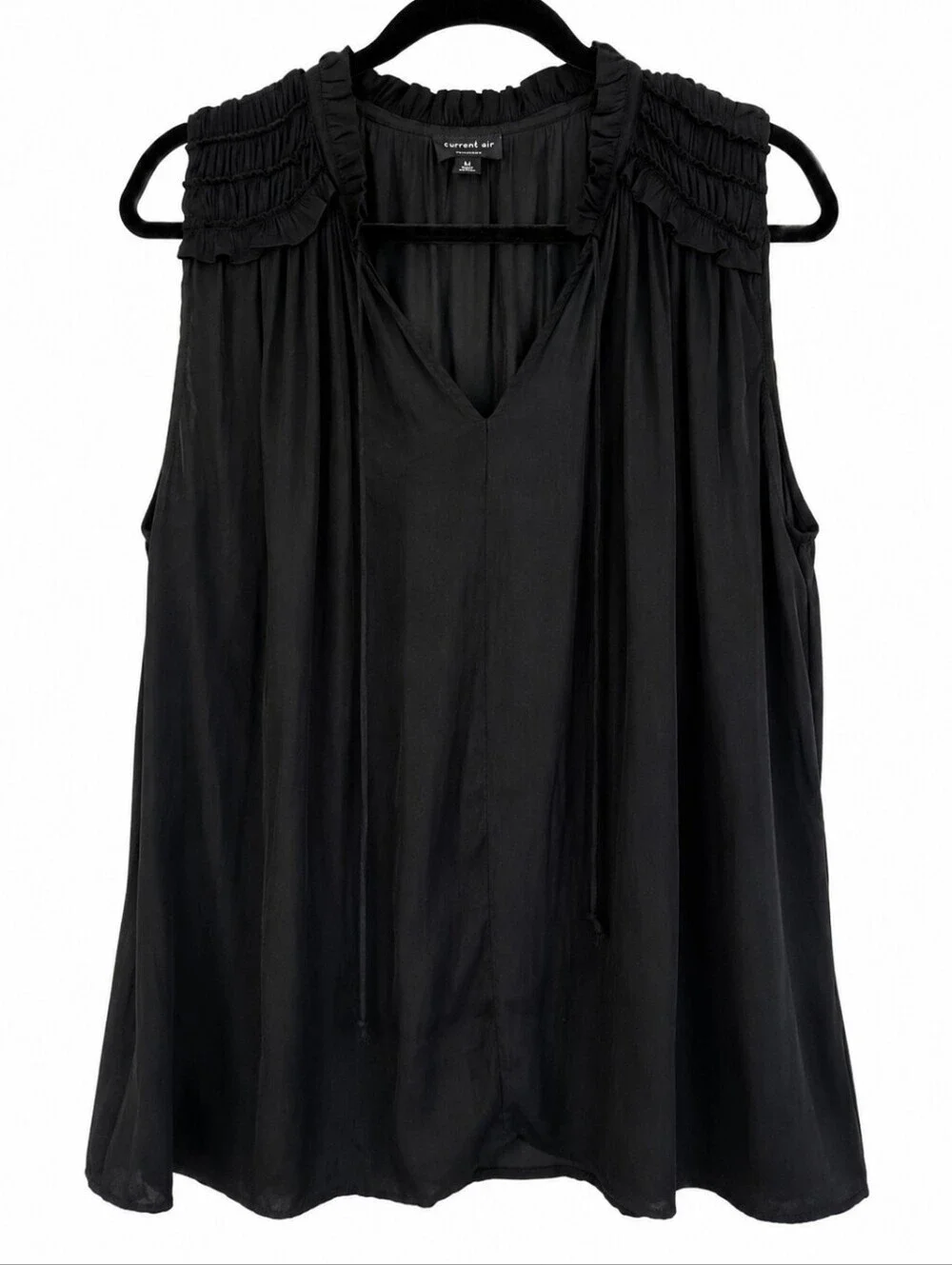 Current Air Black Sleeveless Ruffle Shoulder V-Neck Blouse Size Large